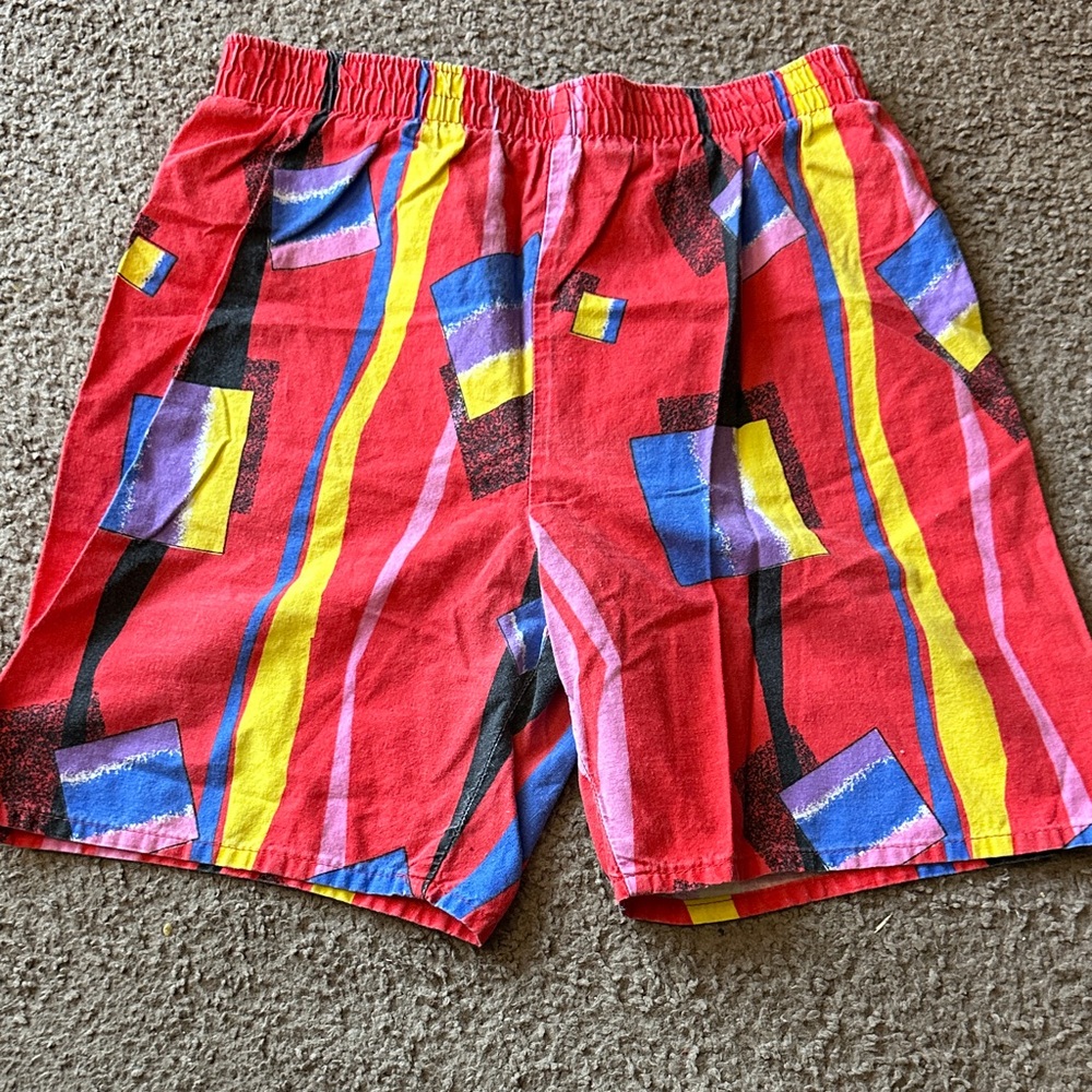 Vintage Jordache Red and Yellow Patterned Mens swim Shorts